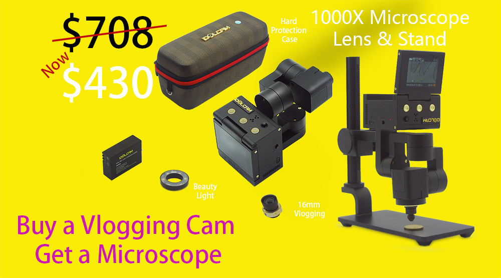 IDOLCAM silver package is the best vlogging camera under $400.  Also you get a free 1000X digital microscpe kit when you buy IDOLCAM.  The only vlogging camera to feature interchangeable lenses, lighting, flipscreen and 3 axis gimbal.